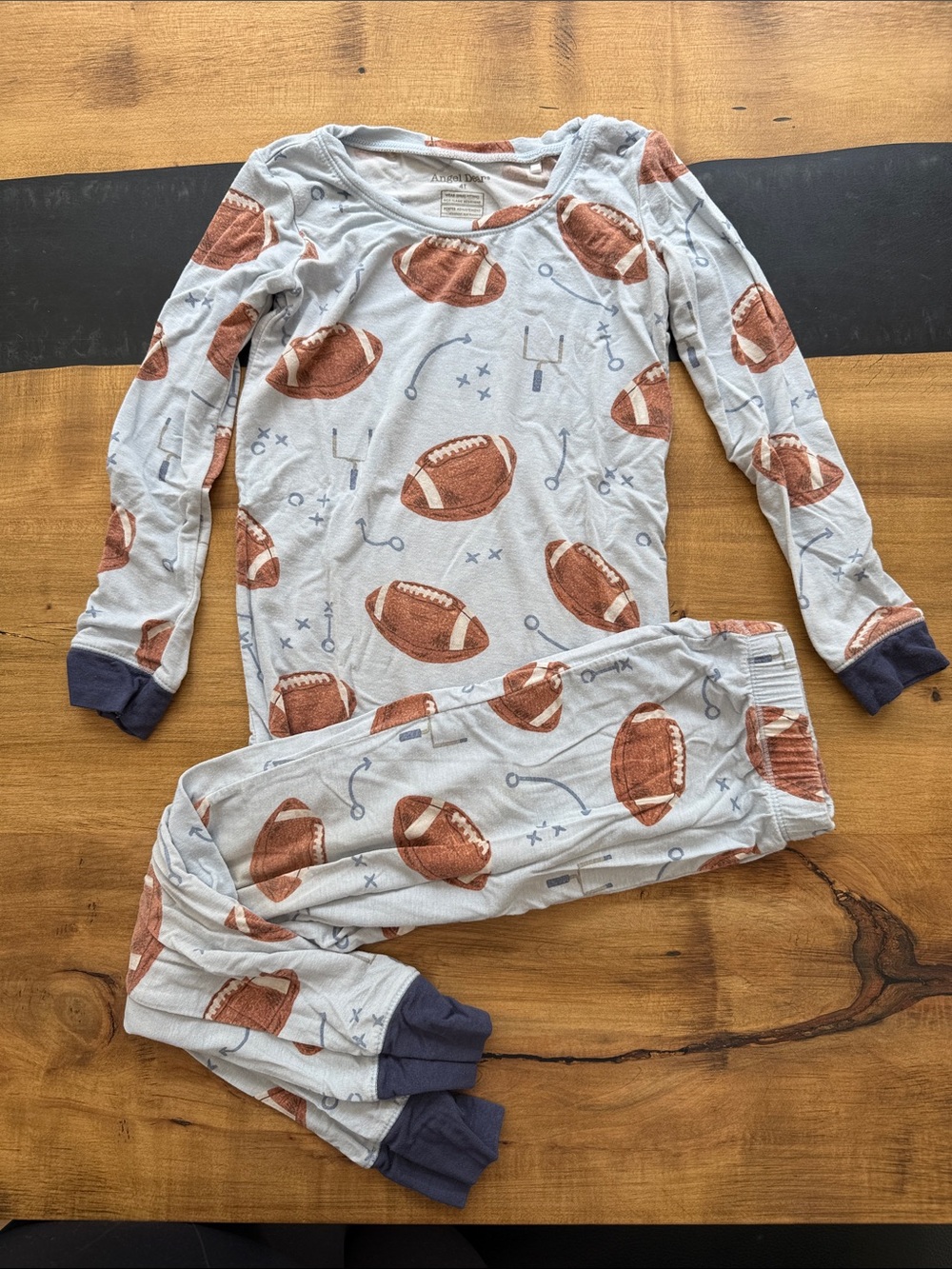 Angel Dear Football Print Pajama Set - Light Gray & Brown